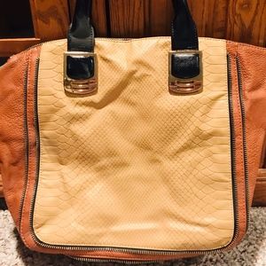 Steve Madden Vegan Beige Cognac Snakeskin Tote